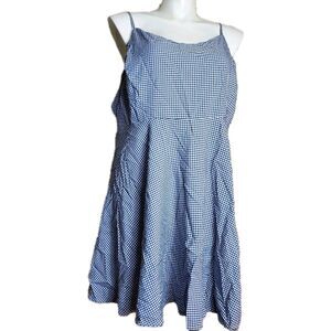 Old Navy Blue & White Gingham Midi Dress With Smocked Bodice & Adjustable Straps